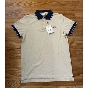 Birds Of Condor Polo Shirt Men’s Small Tan Navy Collar Performance Golf NWT